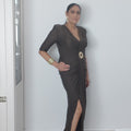 Vestido para eventos, tejido licra, adaptable talla única color marrón chocolate.