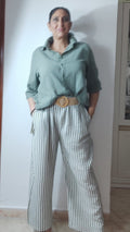 Conjunto juvenil, color verde caqui tejidos hilos y lino, talla única.